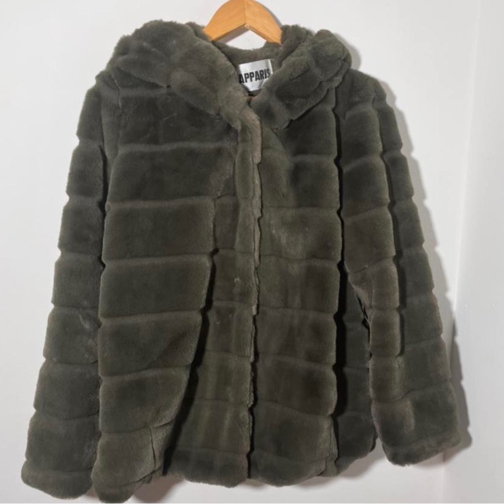Army green faux fur apparis jacket